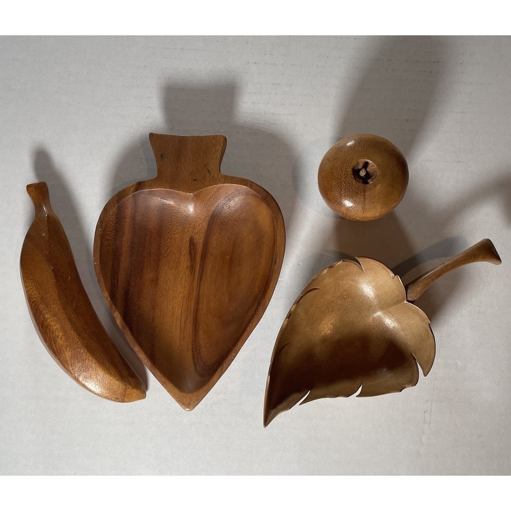 Vtg Monkey Pod Wood Snack Bowls and‎ Fruit Tiki Bar Decor Mid Century Modern